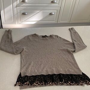 Ferrache  Sweater with Black Lace and Leopard Trim